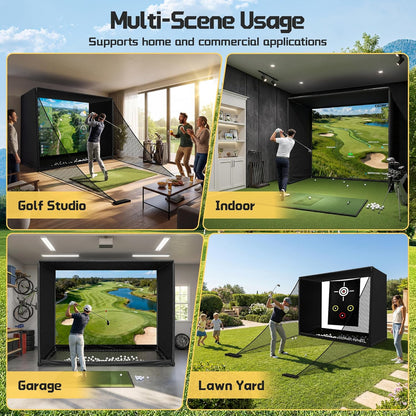 Golf Simulator Enclosure Net 10X8Ft Golf Practice Simulator with HD Impact Screen Kit & Sturdy EPE Foam-Filled Frame Golfs Cage Net with Safety Side Nets for Home Indoor Setup — product view 4