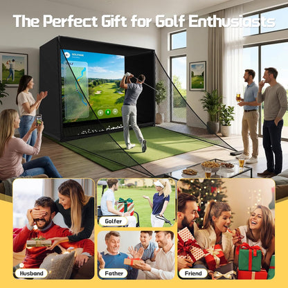 Golf Simulator Enclosure Net 10X8Ft Golf Practice Simulator with HD Impact Screen Kit & Sturdy EPE Foam-Filled Frame Golfs Cage Net with Safety Side Nets for Home Indoor Setup — product view 8