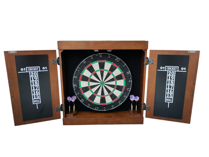 Hathaway Farmington Bristle Dartboard and Cabinet Set - Walnut Finish