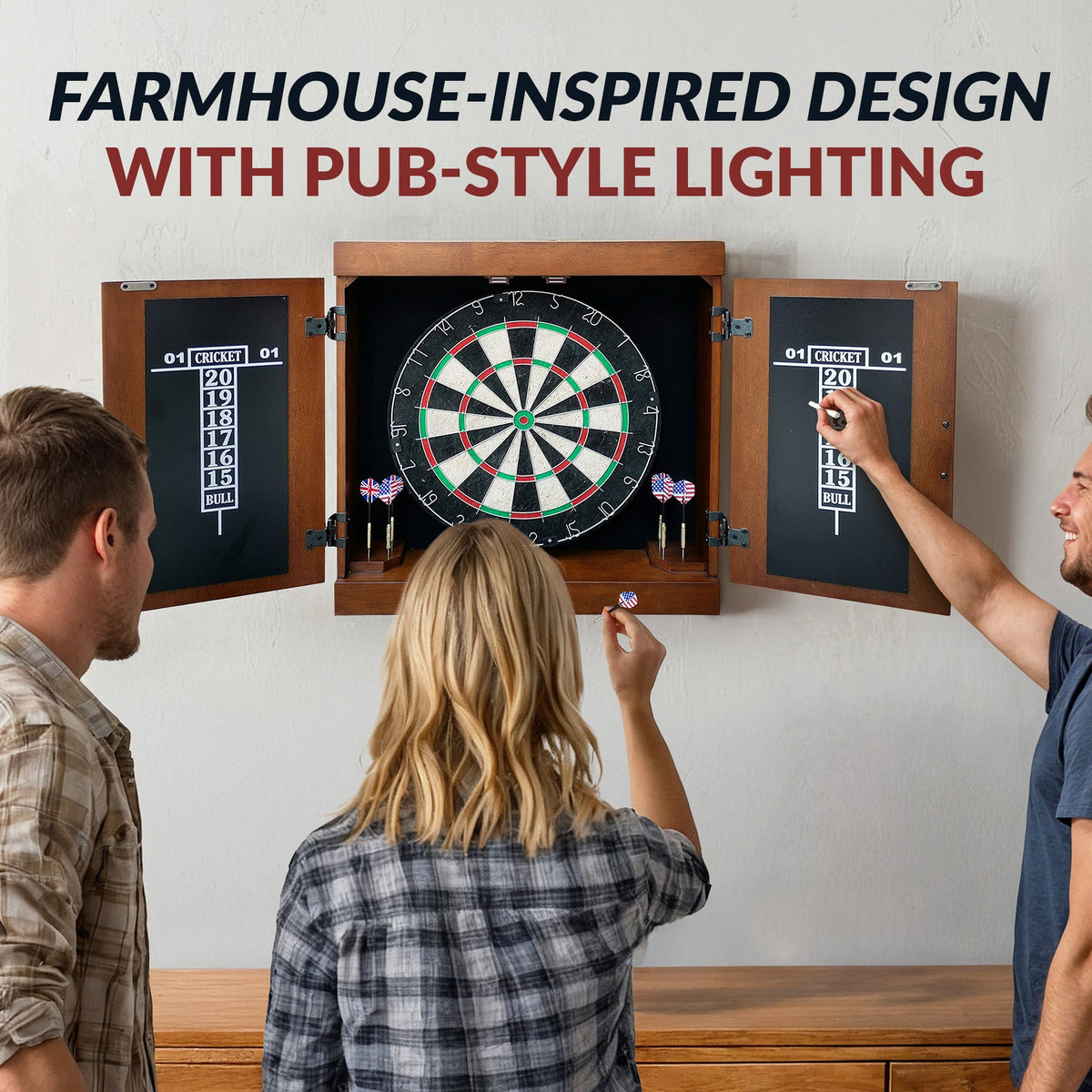 Hathaway Farmington Bristle Dartboard and Cabinet Set - Walnut Finish
