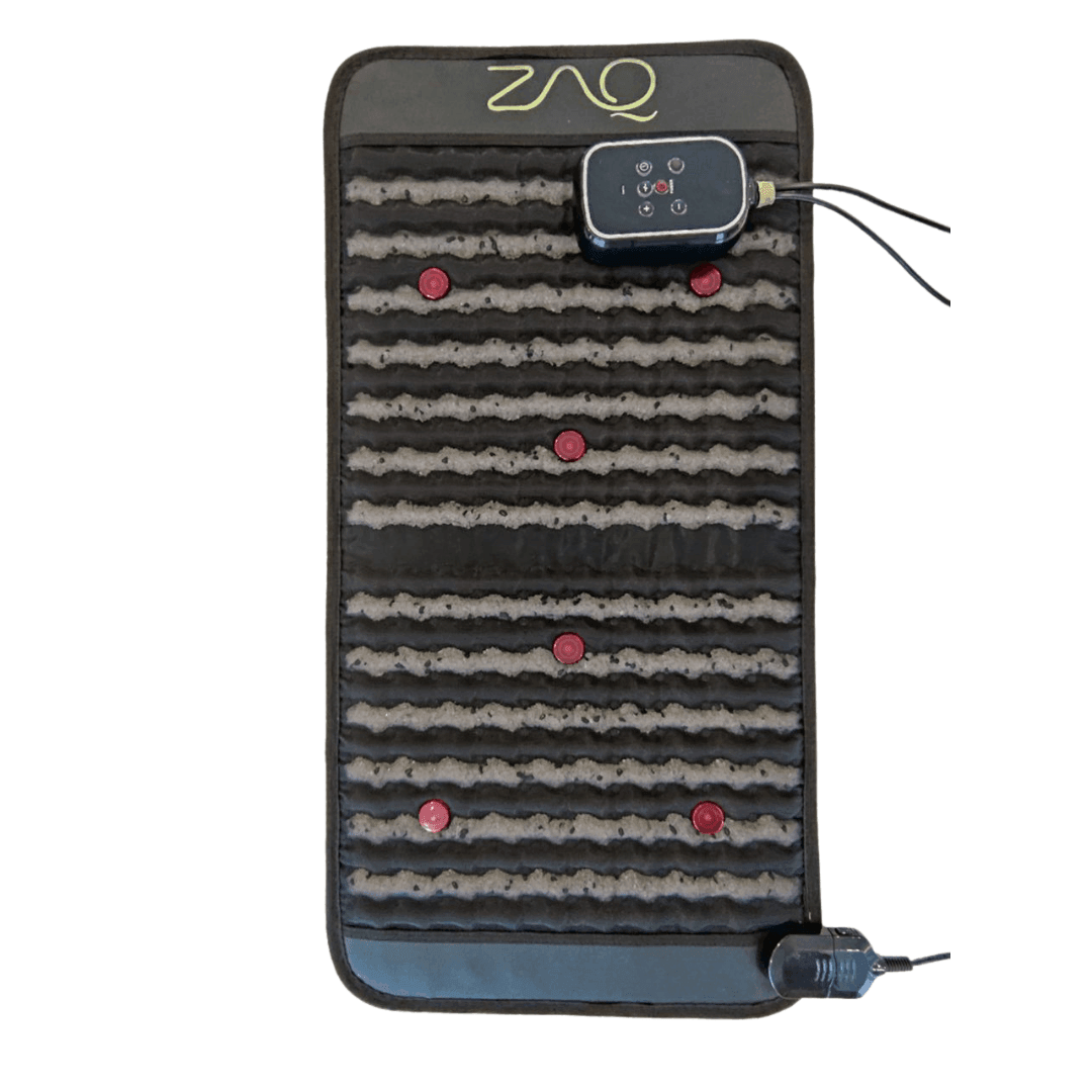Infrared PEMF Travel Mat shown vertically on white, with its wired controller and cord visible.