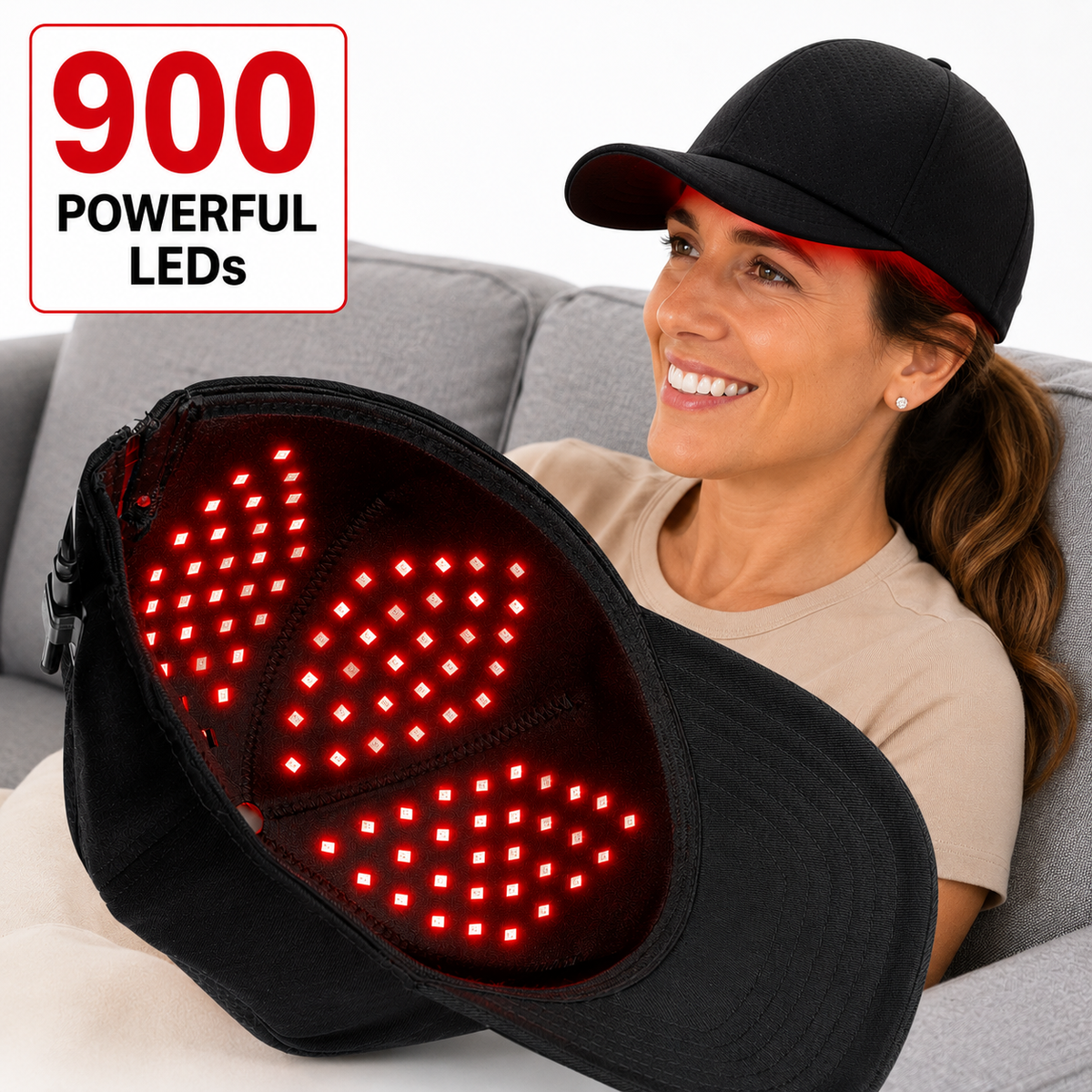 Red Light Pro Devices Red Light Therapy Hat | 900 Powerful LEDs | Full Scalp Coverage | 5 Wavelengths | Includes 12V Car Adapter