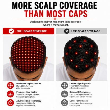 Red Light Pro Devices Red Light Therapy Hat | 900 Powerful LEDs | Full Scalp Coverage | 5 Wavelengths | Includes 12V Car Adapter