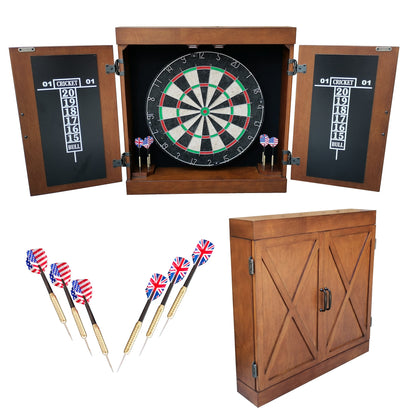 Hathaway Farmington Bristle Dartboard and Cabinet Set - Walnut Finish