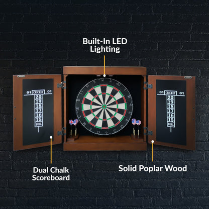 Hathaway Farmington Bristle Dartboard and Cabinet Set - Walnut Finish