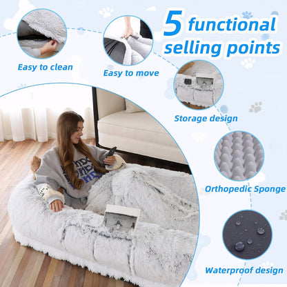 Orthopedic Human Dog Bed with Washable Faux Fur Cover - Grey